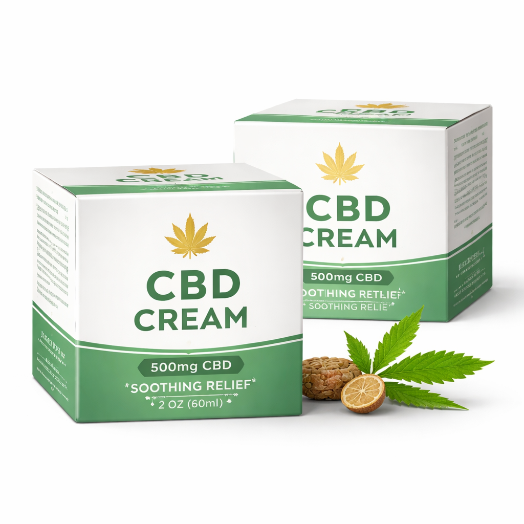 custom cbd cream boxes in a luxury square design with a soft-touch gloss finish