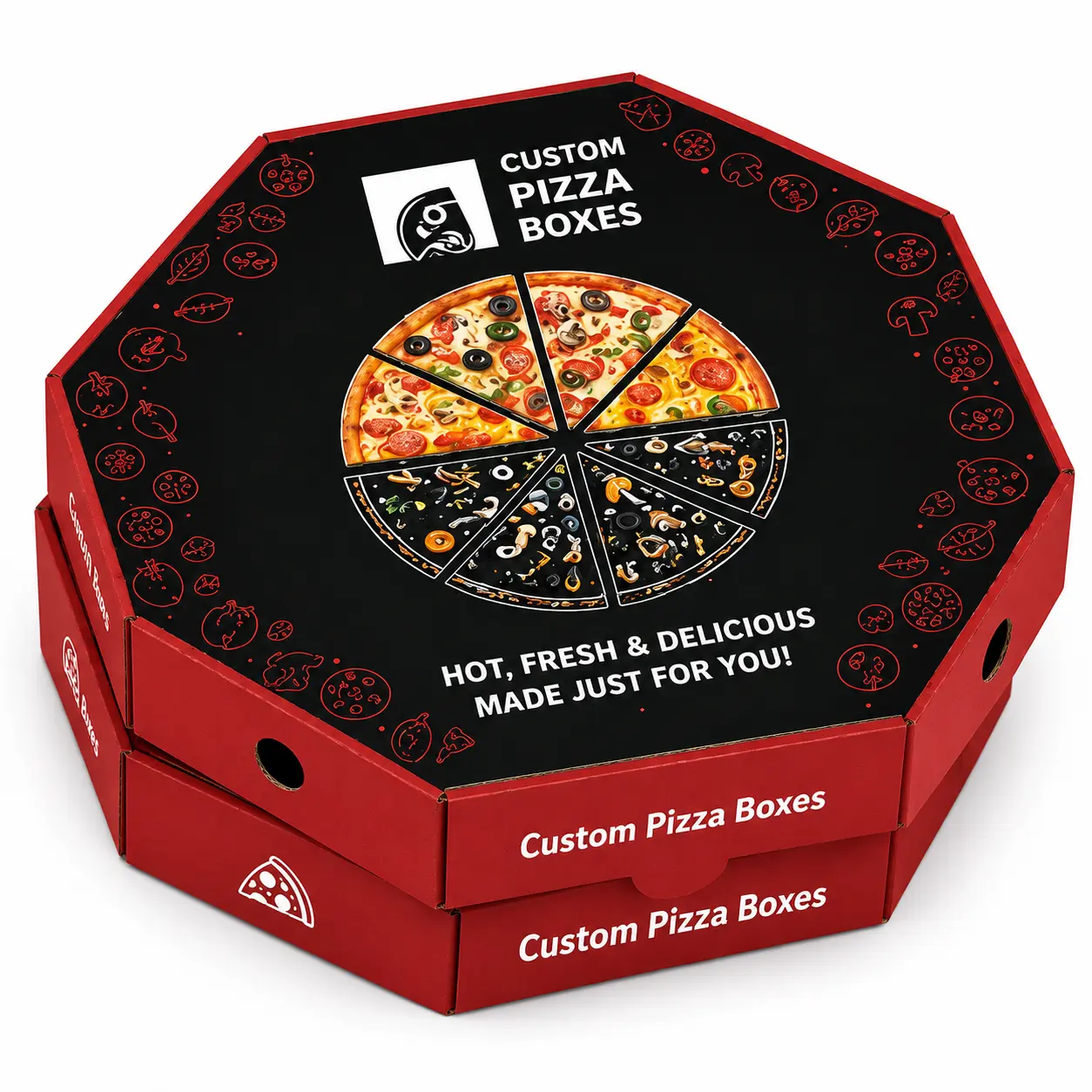Custom octagonal pizza boxes