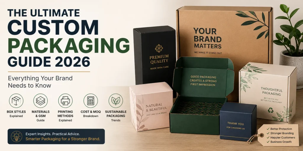 The Ultimate Custom Packaging Guide 2026: Boxes, Materials, Printing, Costs & More