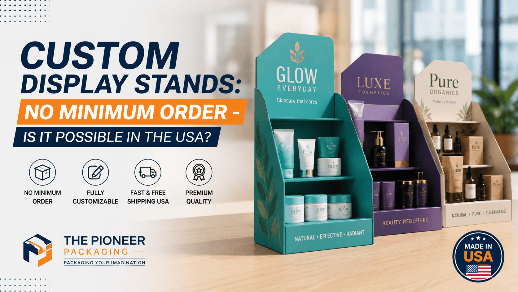 Custom cardboard display stands no minimum in the USA