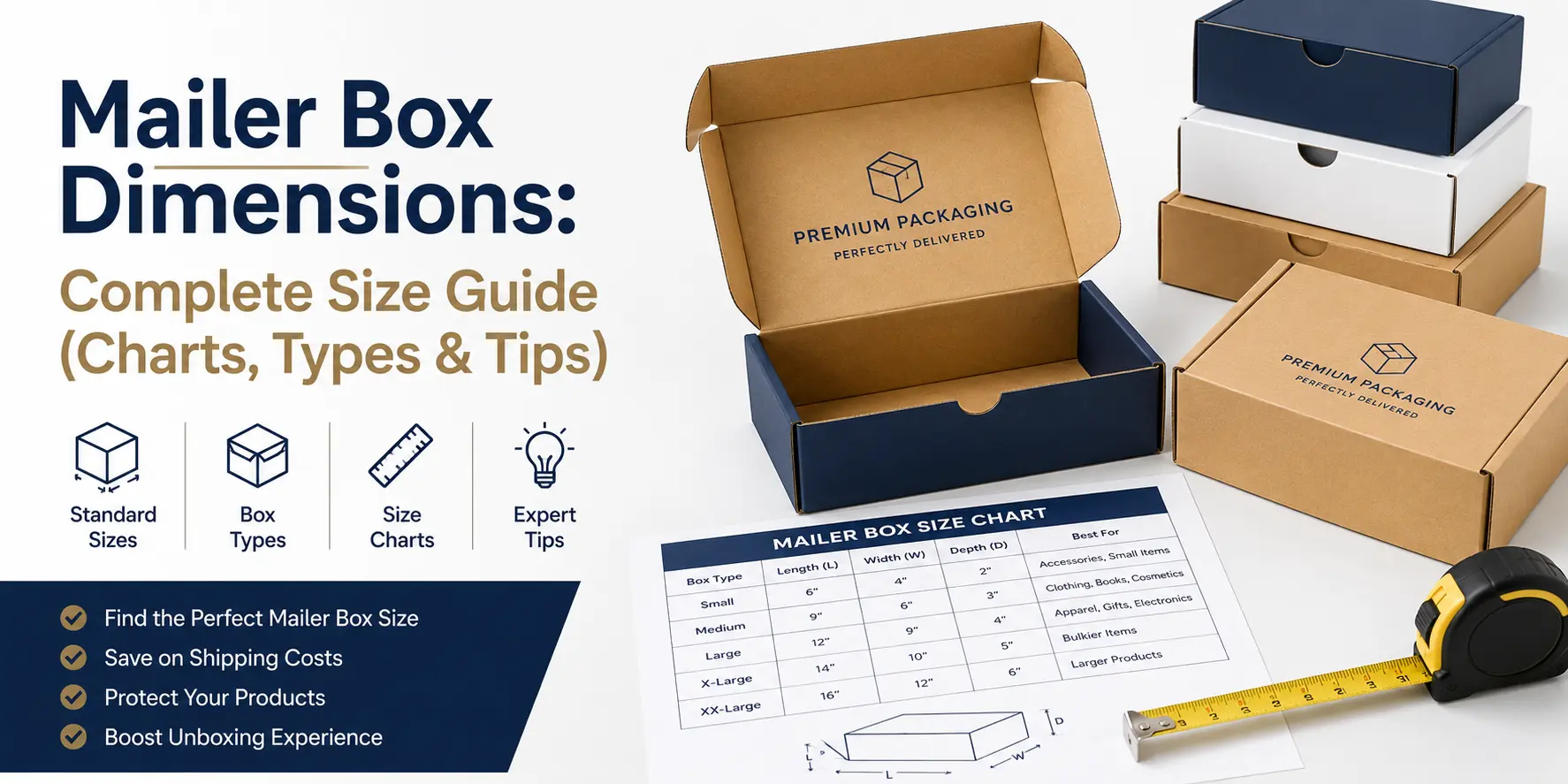 Mailer Box Dimensions: Complete Size Guide (Charts, Types & Tips)